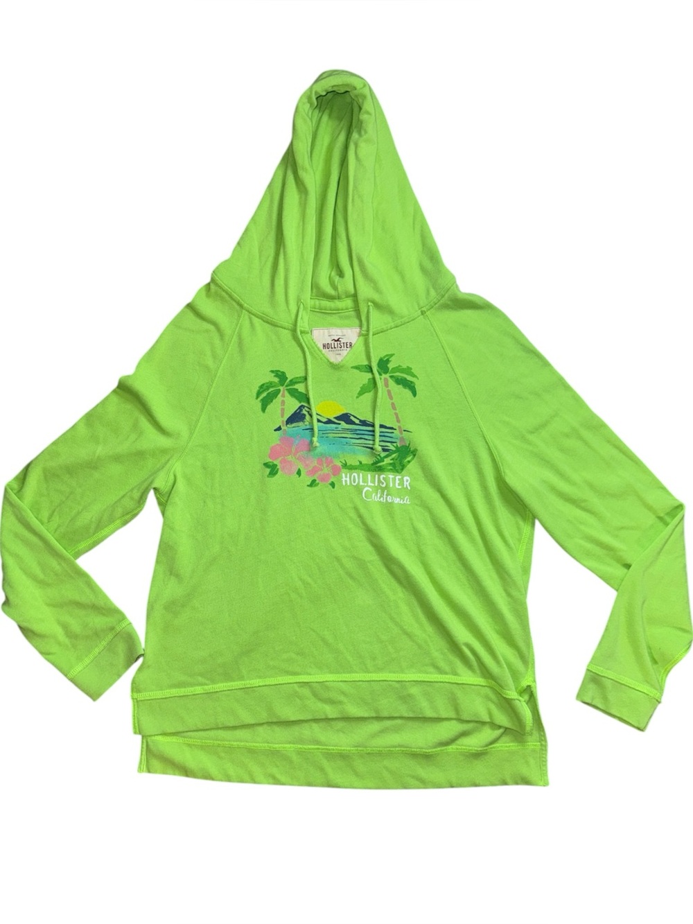 Hollister Green Tropical Graphic Hoodie Size Large Lightweight Pullover - Picture 2 of 4